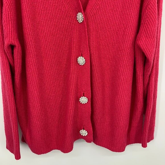 Ava & Viv Cardigan Pink Rhinestone Button Down V Neck RIbbed - Picture 5 of 10